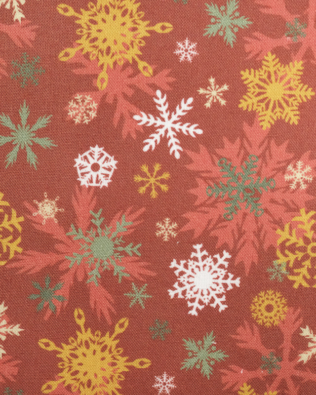 Tissu popeline de coton noel : motif flocons rouge - Mercerine