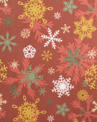 Tissu popeline de coton noel : motif flocons rouge - Mercerine