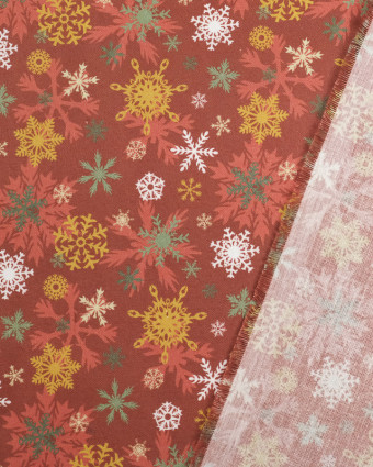 Tissu popeline de coton noel : motif flocons rouge - Mercerine