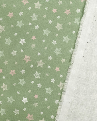 Tissu coton imprimé : étoile fond vert sauge - Mercerine