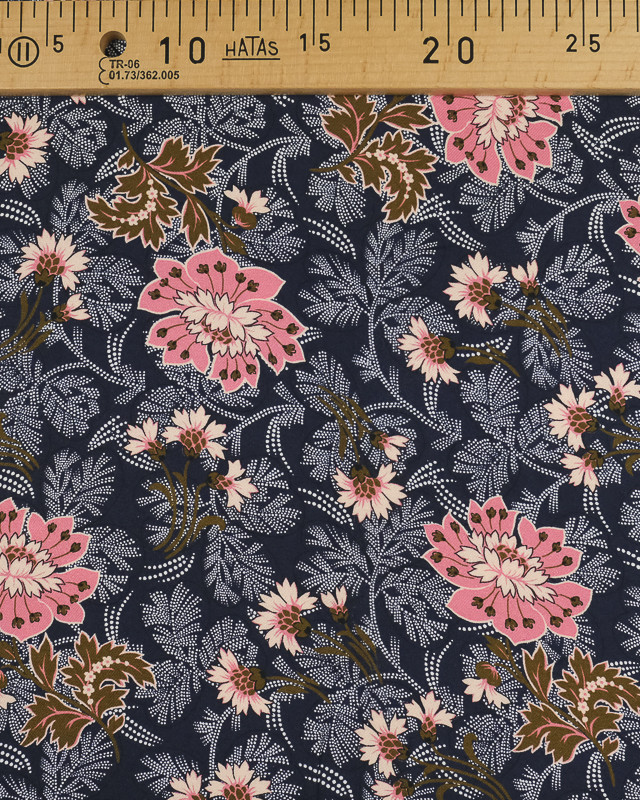 Twill Viscose Imprimée France : Fleurs Japonaise Bleu nuit - Mercerine