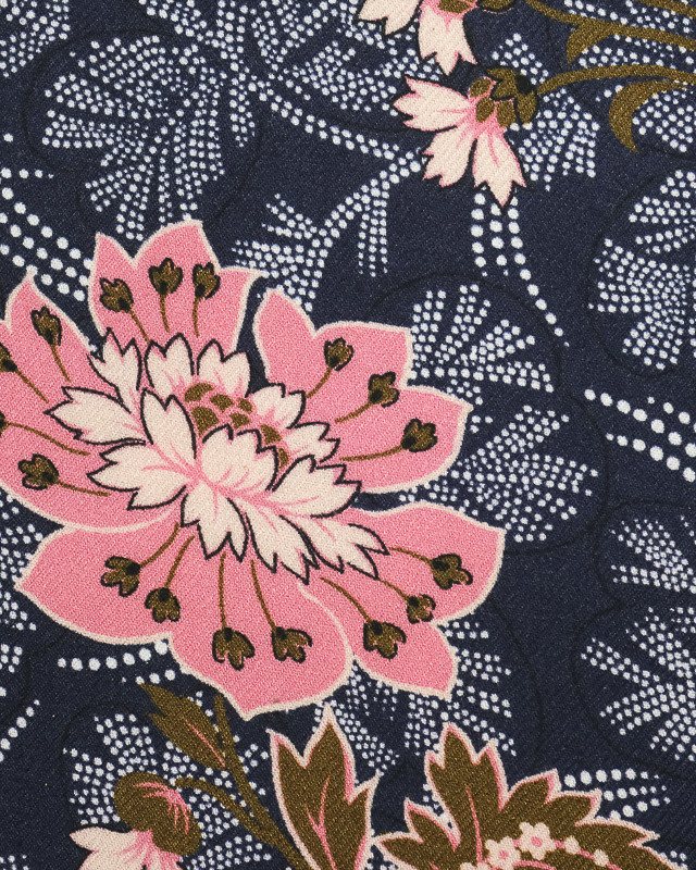 Twill Viscose Imprimée France : Fleurs Japonaise Bleu nuit - Mercerine